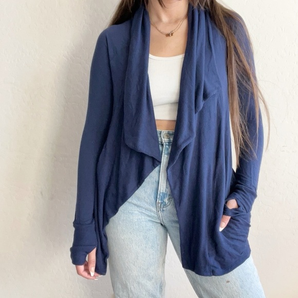 Lilly Pulitzer Luxletic Elyssa Wrap Sweater Long Sleeve Navy Cardigan - Picture 1 of 8